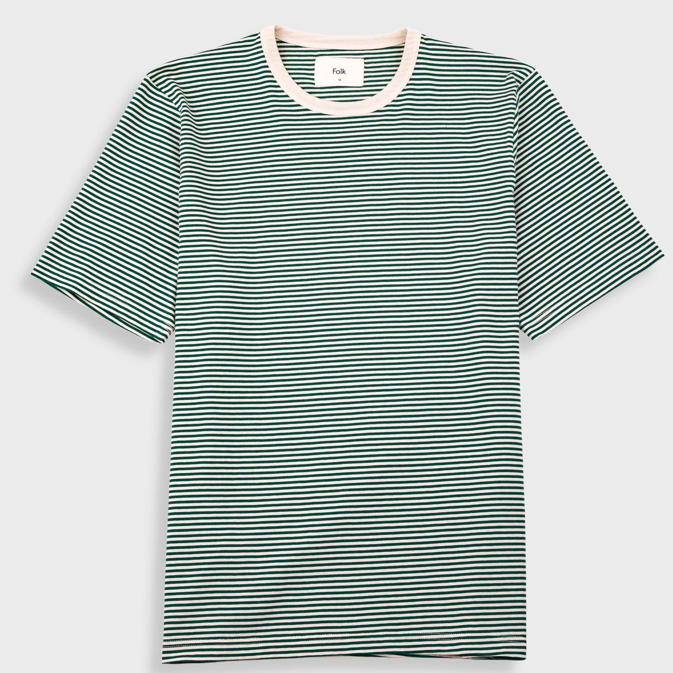 Folk 1x1 Stripe T-shirt Pthalo Green Ecru - Steranko Clothing Manchester