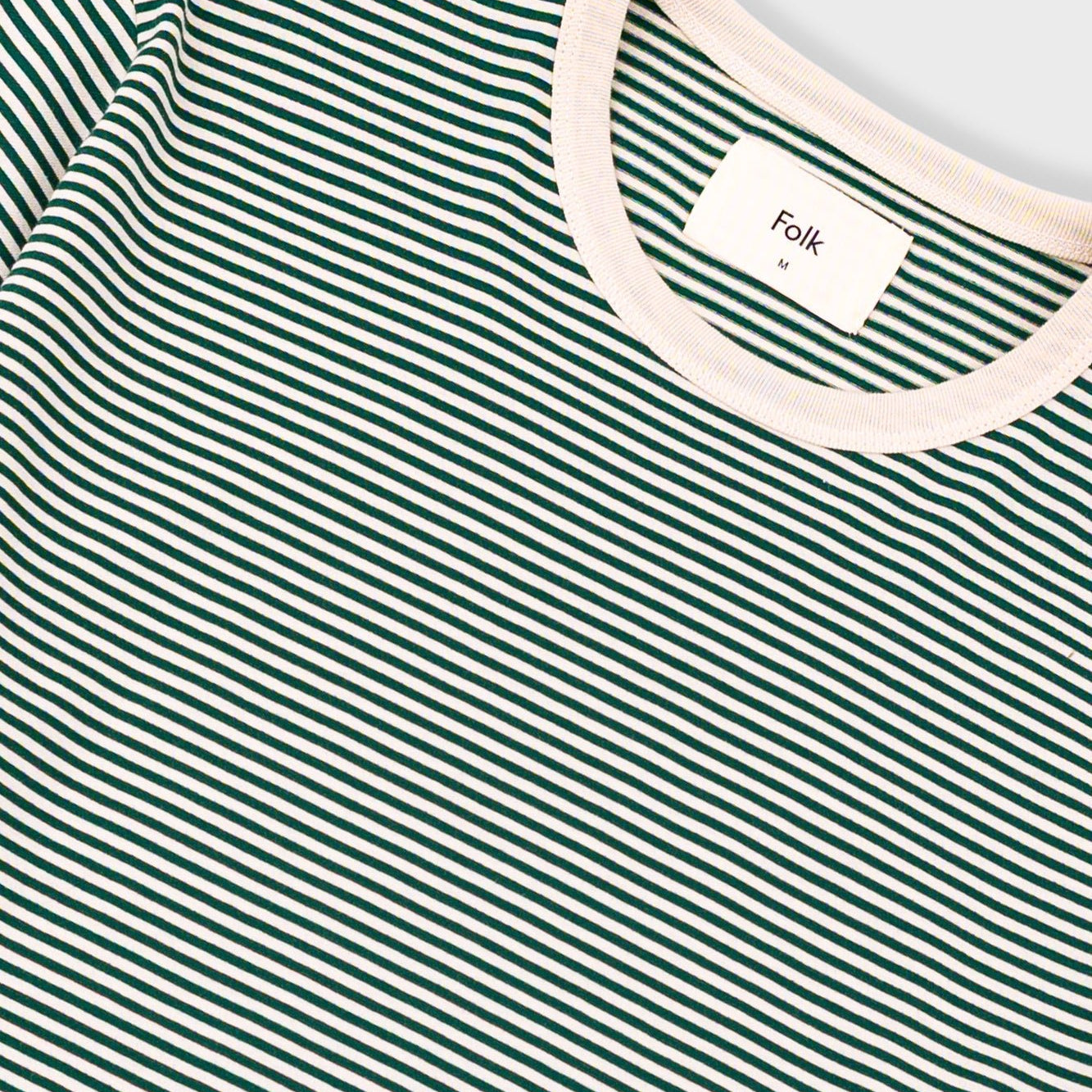 Folk 1x1 Stripe T-shirt Pthalo Green Ecru - Steranko Clothing Manchester