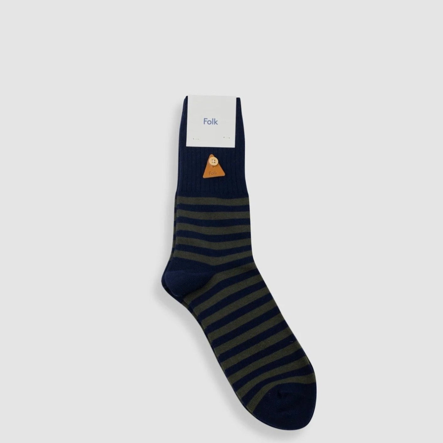 Folk Block Stripe Sock Navy / Dark Olive - Steranko Clothing Manchester
