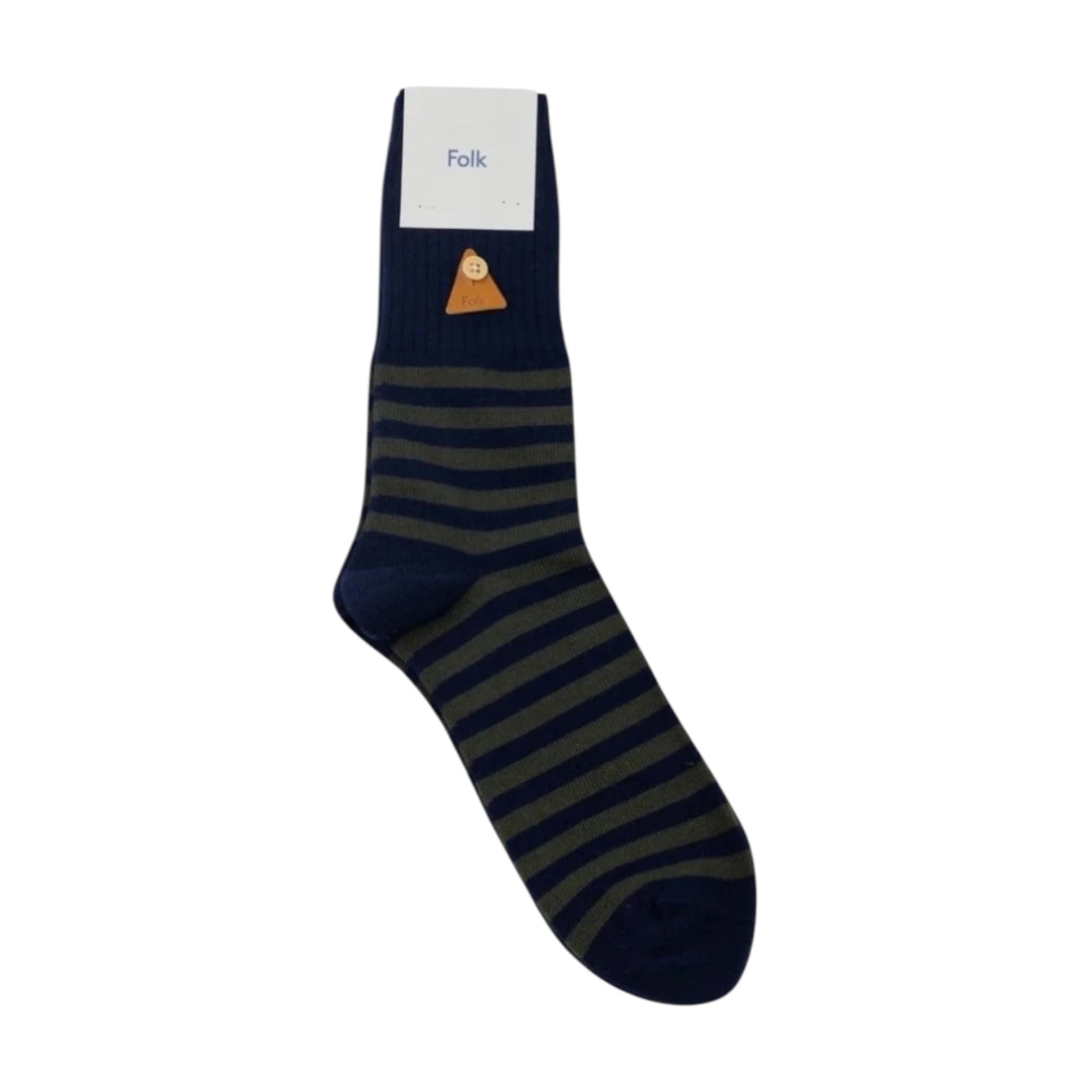 Folk Block Stripe Sock Navy / Dark Olive - Steranko Clothing Manchester