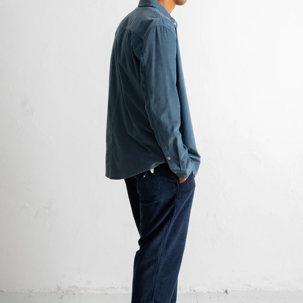Folk Direction Babycord L/S Shirt Blue Oxide - Steranko Clothing Manchester