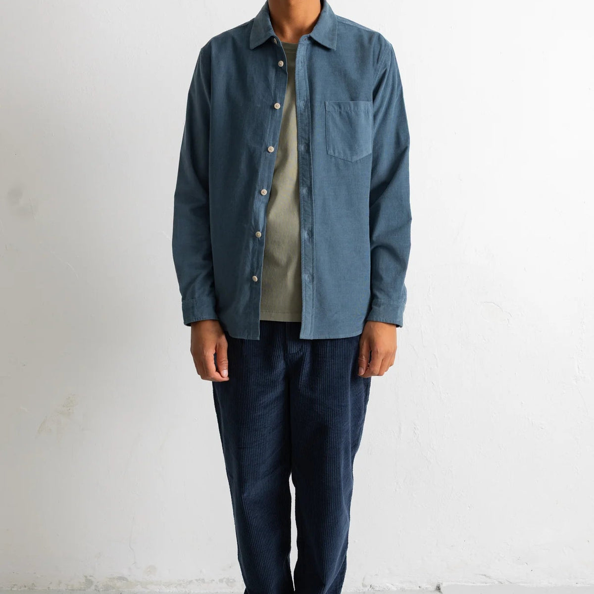 Folk Direction Babycord L/S Shirt Blue Oxide - Steranko Clothing Manchester