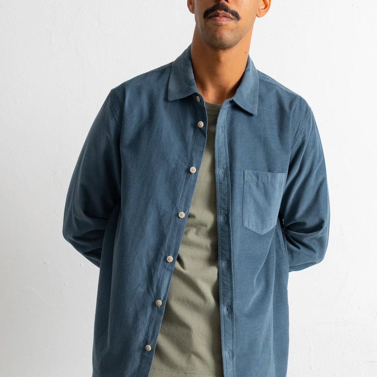 Folk Direction Babycord L/S Shirt Blue Oxide - Steranko Clothing Manchester