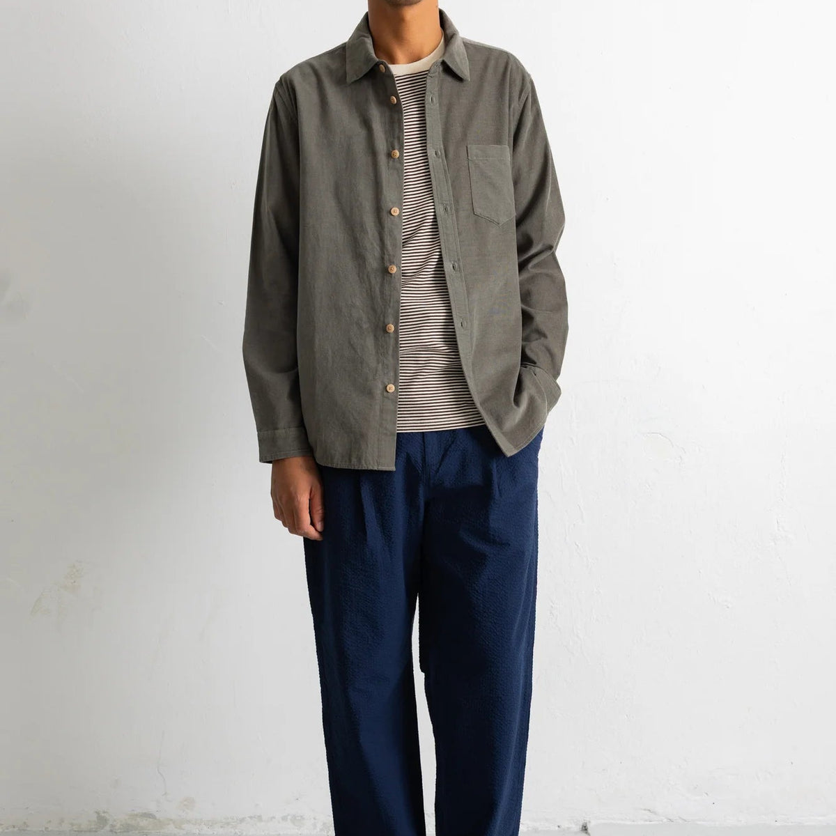 Folk Direction Babycord L/S Shirt Dark Sage - Steranko Clothing Manchester