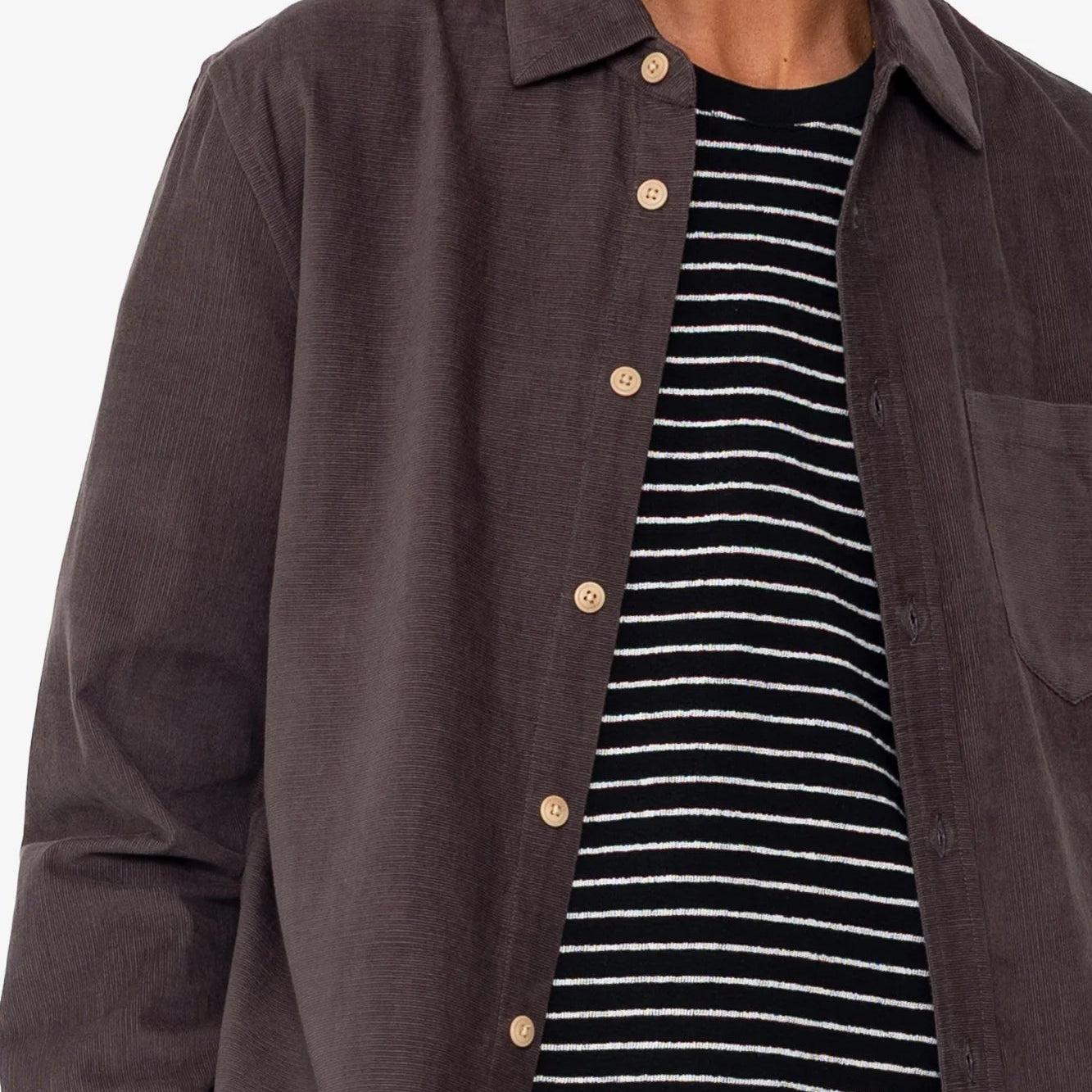 Folk Direction Babycord Shirt Black Grape - Steranko Clothing Manchester