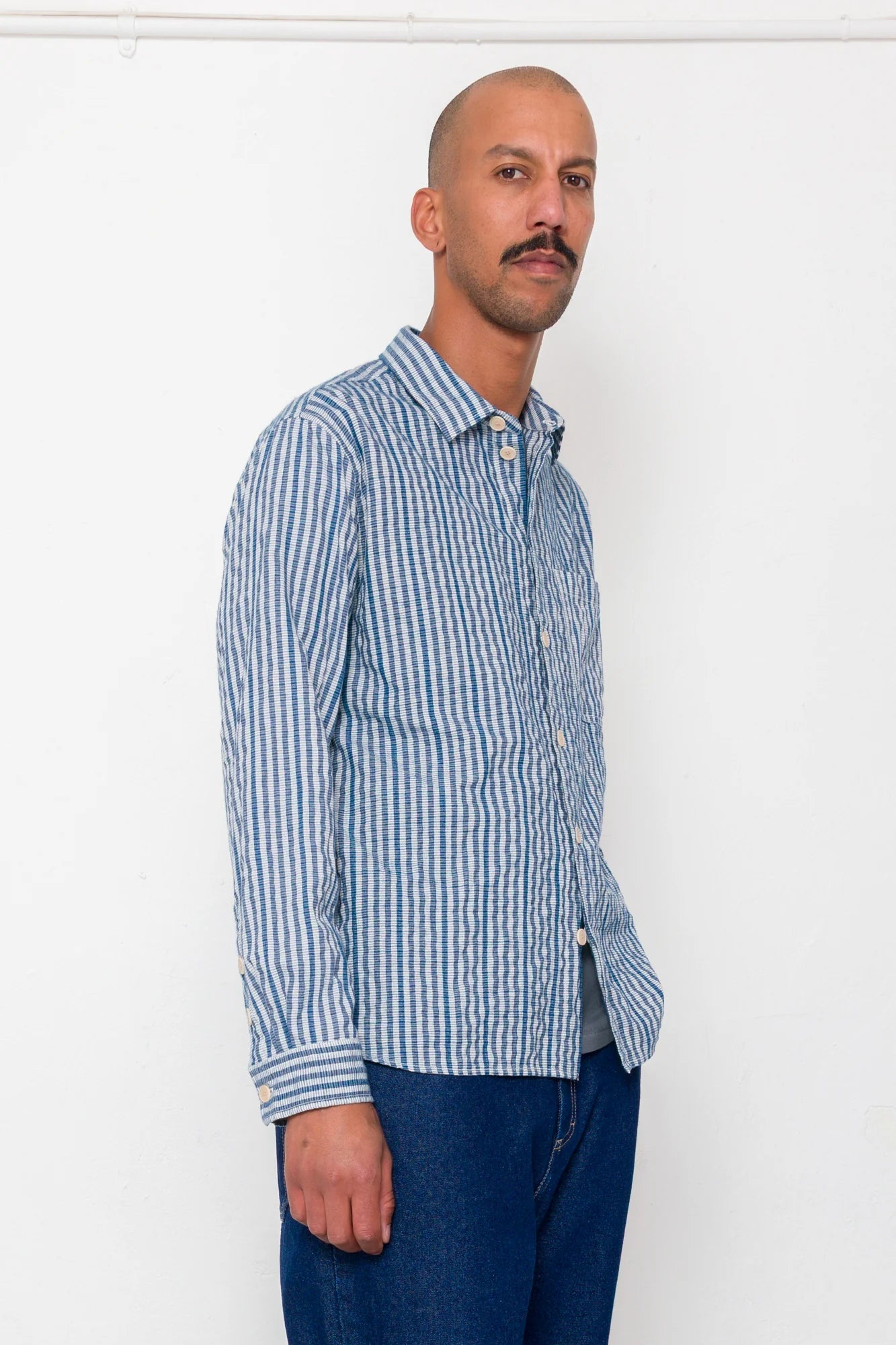 Folk Easy Fit Shirt Indigo Crinkle Mini Check - Steranko Clothing Manchester