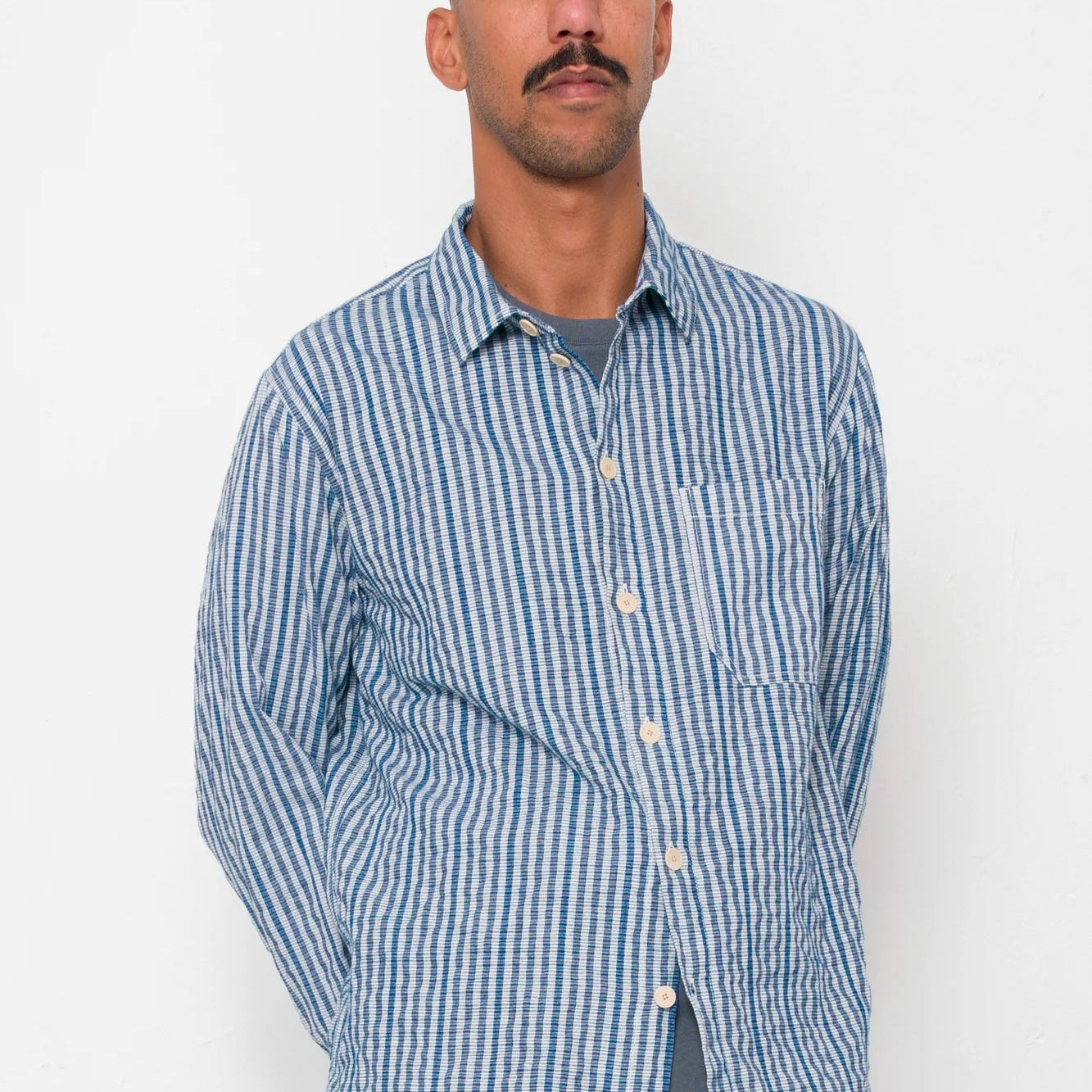 Folk Easy Fit Shirt Indigo Crinkle Mini Check - Steranko Clothing Manchester