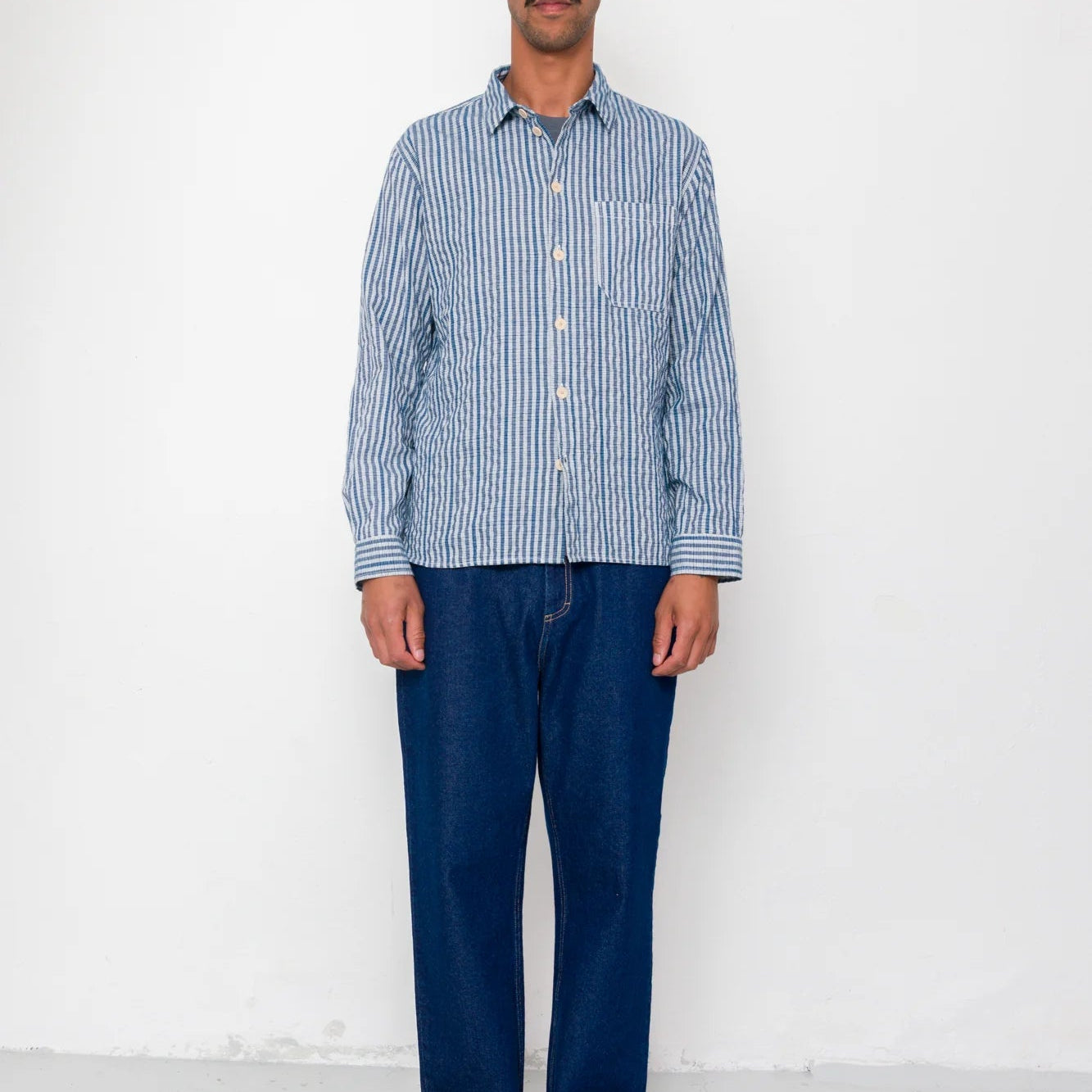 Folk Easy Fit Shirt Indigo Crinkle Mini Check - Steranko Clothing Manchester