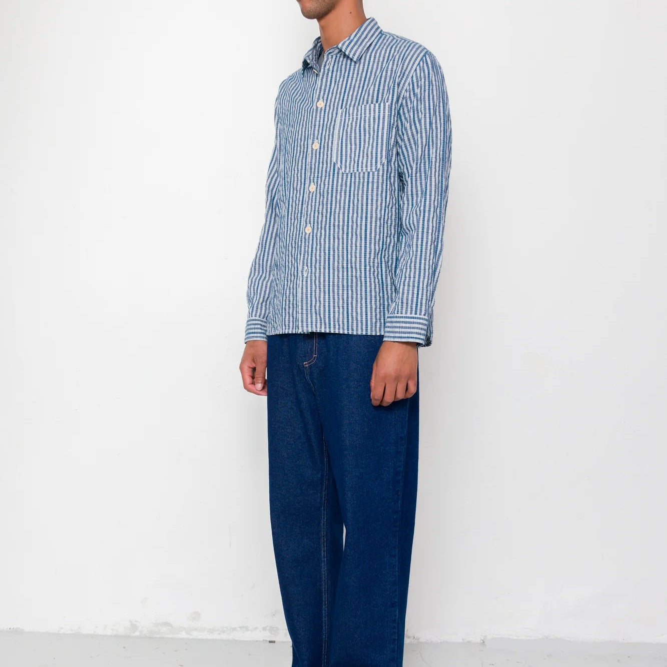 Folk Easy Fit Shirt Indigo Crinkle Mini Check - Steranko Clothing Manchester