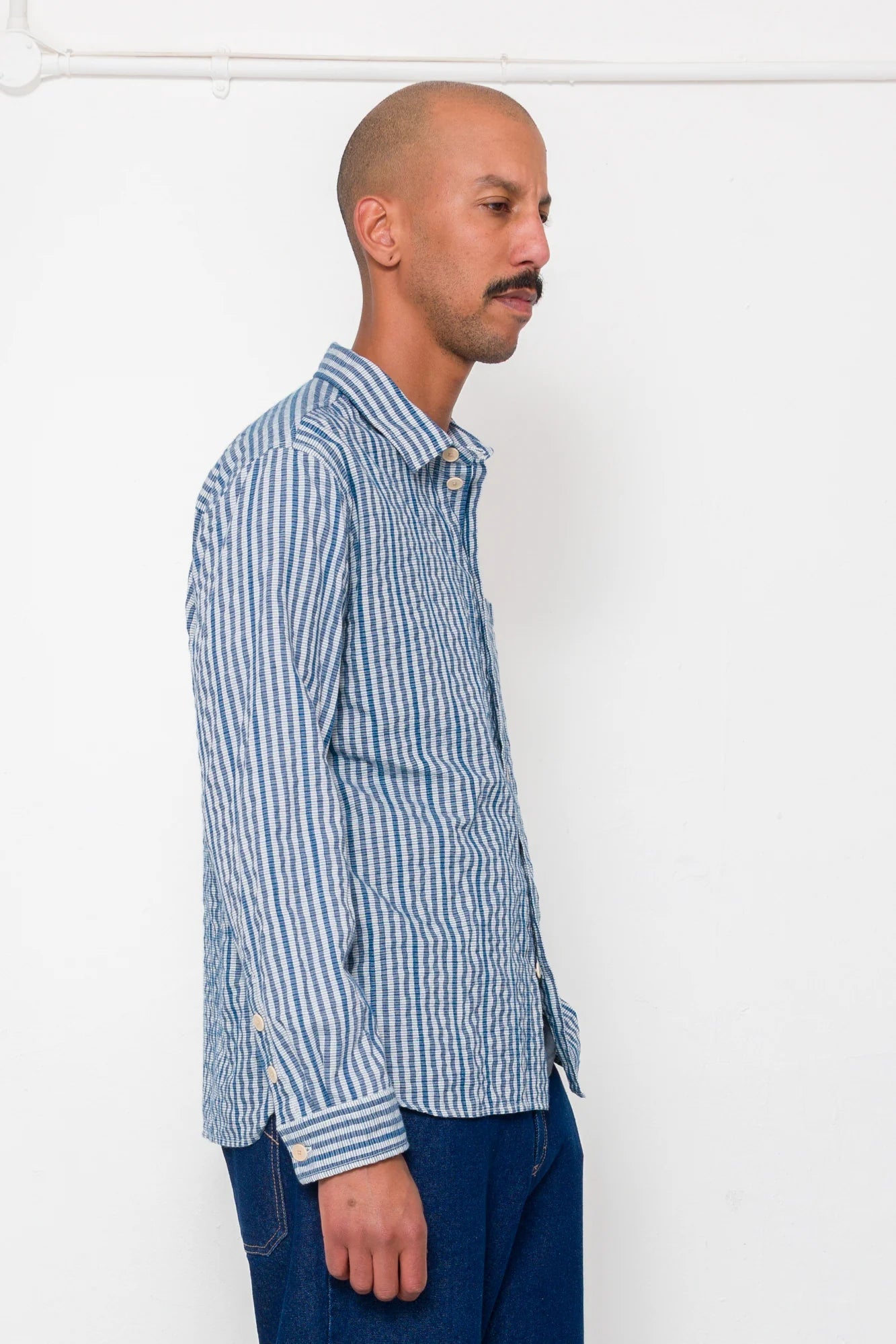 Folk Easy Fit Shirt Indigo Crinkle Mini Check - Steranko Clothing Manchester