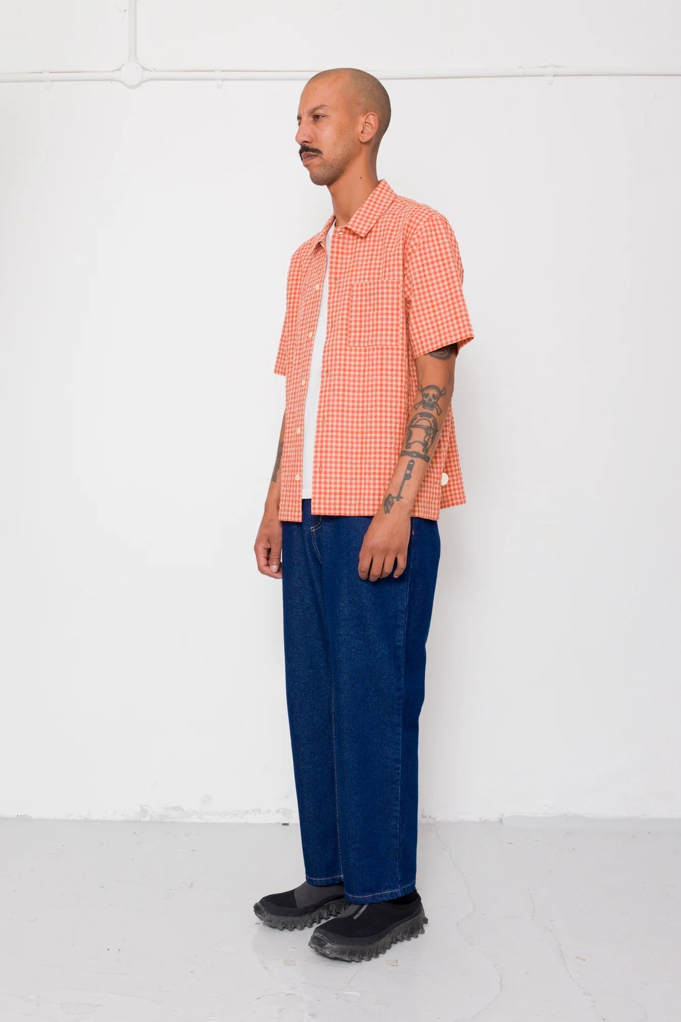 Folk Gabe Shirt Red Oxide Textured Check - Steranko Clothing Manchester