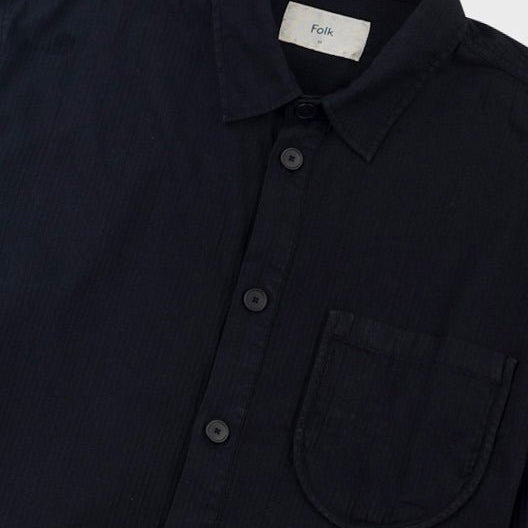Folk Herringbone Curve Shirt Soft-Black - Steranko Clothing Manchester