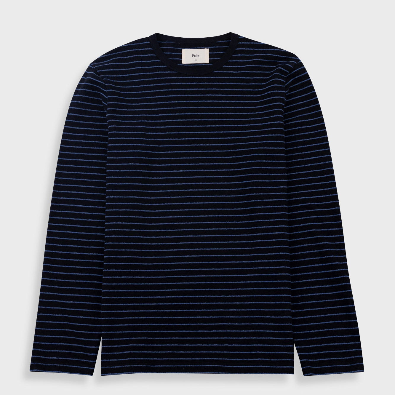 Folk Long Sleeve Textured Stripe T-Shirt Black/Soft Blue - Steranko Clothing Manchester