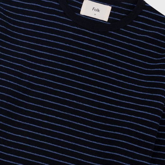 Folk Long Sleeve Textured Stripe T-Shirt Black/Soft Blue - Steranko Clothing Manchester