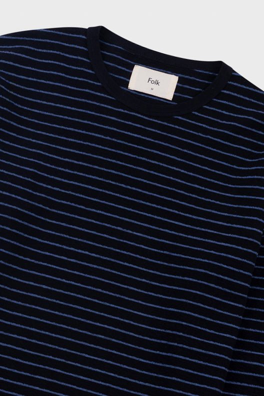 Folk Long Sleeve Textured Stripe T-Shirt Black/Soft Blue - Steranko Clothing Manchester