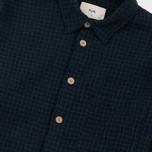 Folk Relaxed Easy Fit Shirt Navy Crinkle Check - Steranko Clothing Manchester