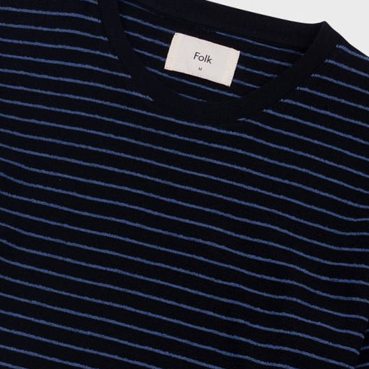 Folk Short Sleeve Textured Stripe T-Shirt Black/Soft Blue - Steranko Clothing Manchester