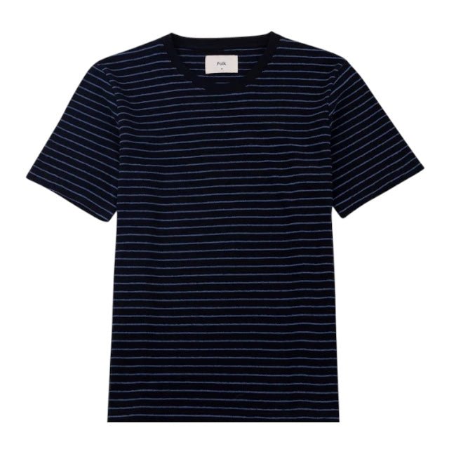 Folk Short Sleeve Textured Stripe T-Shirt Black/Soft Blue - Steranko Clothing Manchester