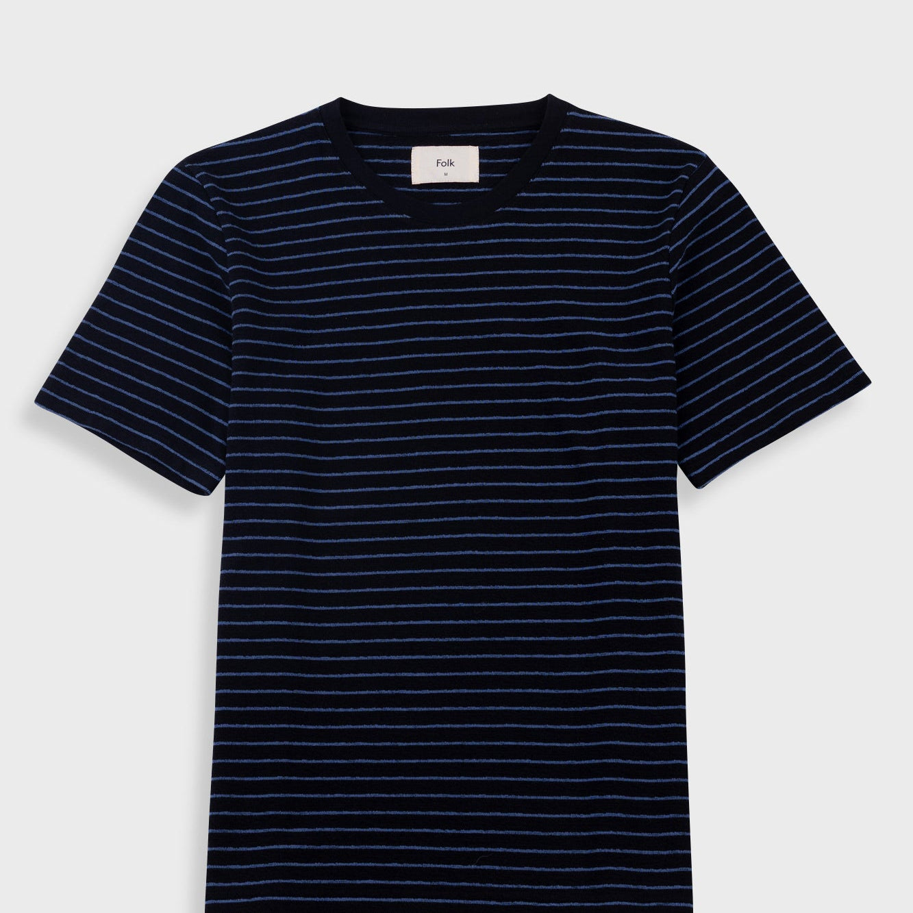 Folk Short Sleeve Textured Stripe T-Shirt Black/Soft Blue - Steranko Clothing Manchester