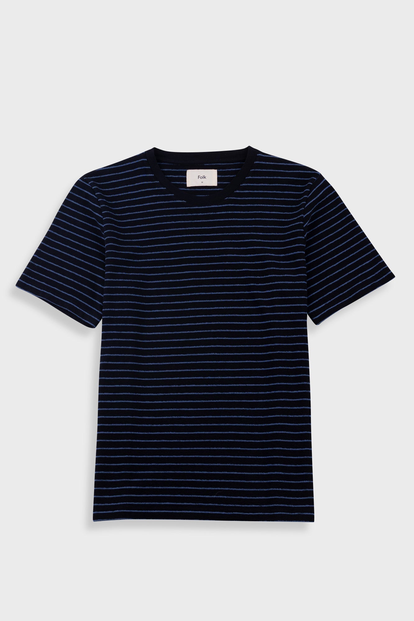 Folk Short Sleeve Textured Stripe T-Shirt Black/Soft Blue - Steranko Clothing Manchester