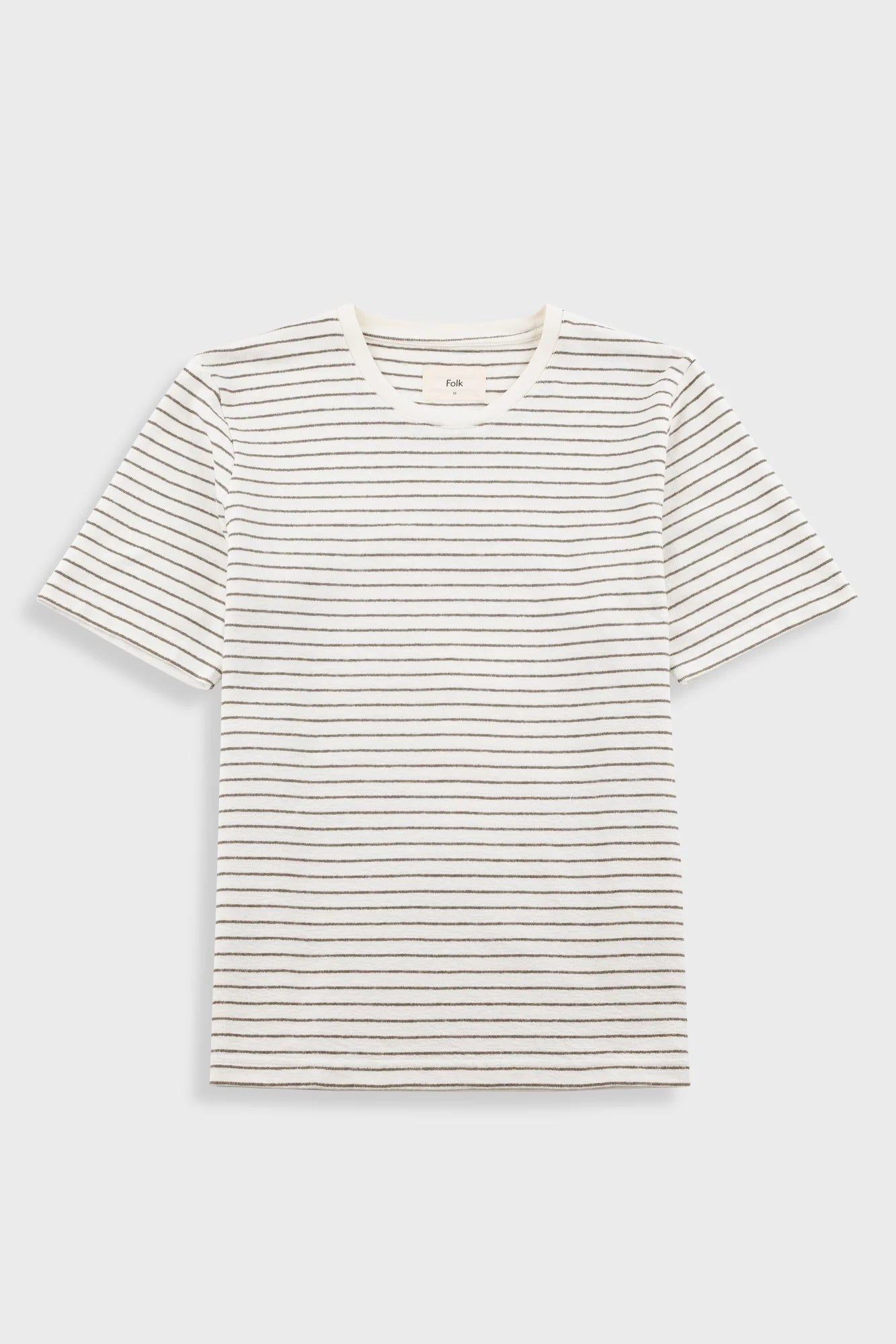 Folk Short Sleeve Textured Stripe T-Shirt Ecru Olive - Steranko Clothing Manchester