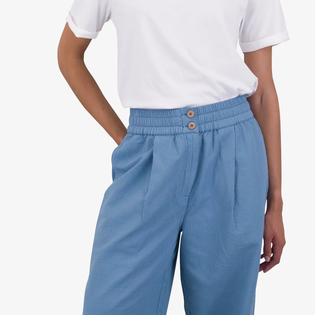 Folk W' Drawcord Baggy Pants Light Indigo Topstitch - Steranko Clothing Manchester