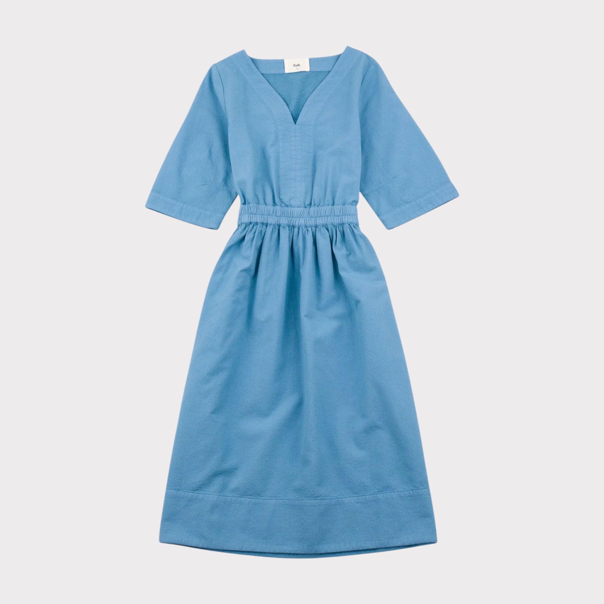 Folk W' Gathered Dress Light Indigo Topstitch - Steranko Clothing Manchester