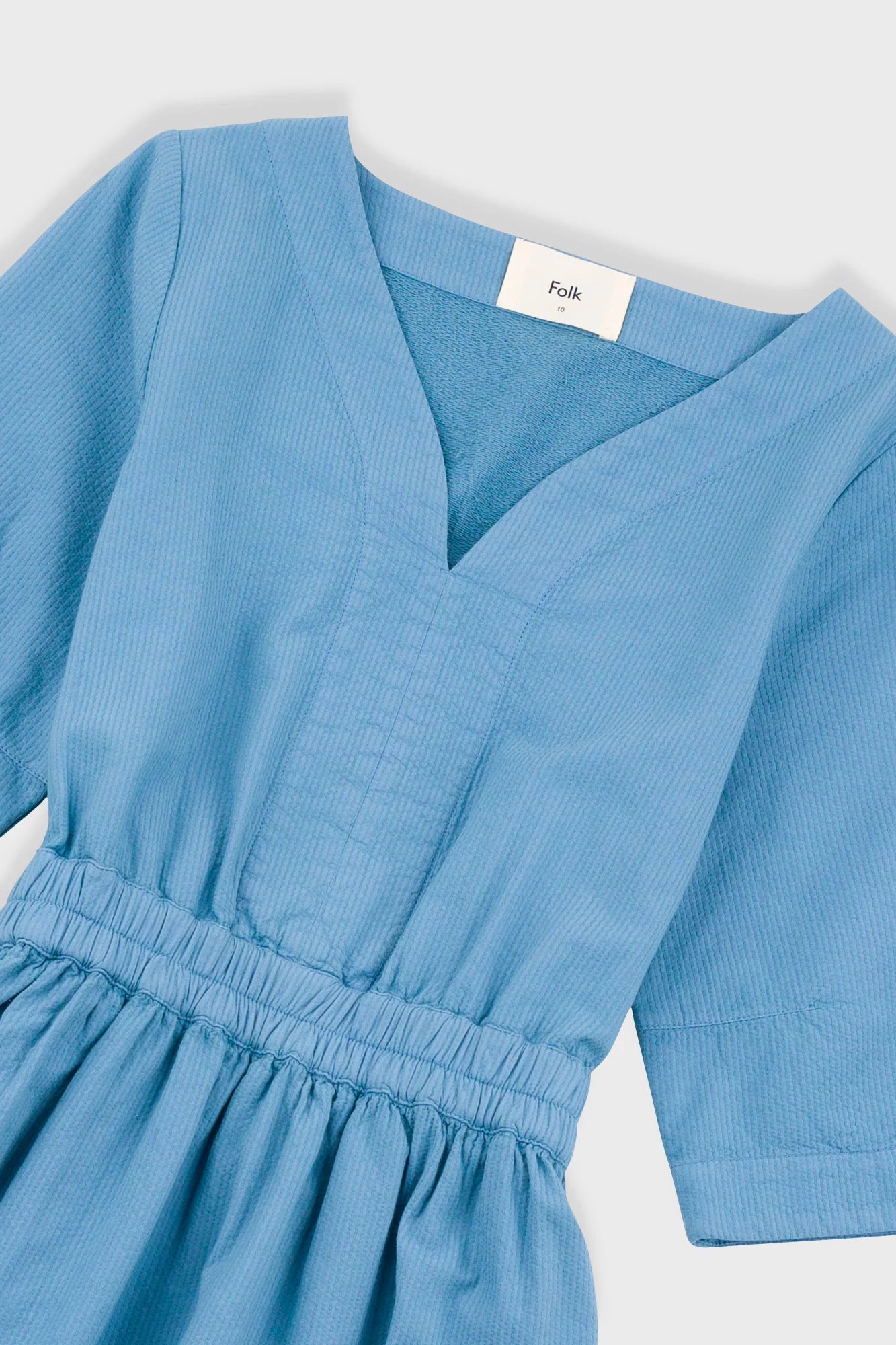 Folk W' Gathered Dress Light Indigo Topstitch - Steranko Clothing Manchester