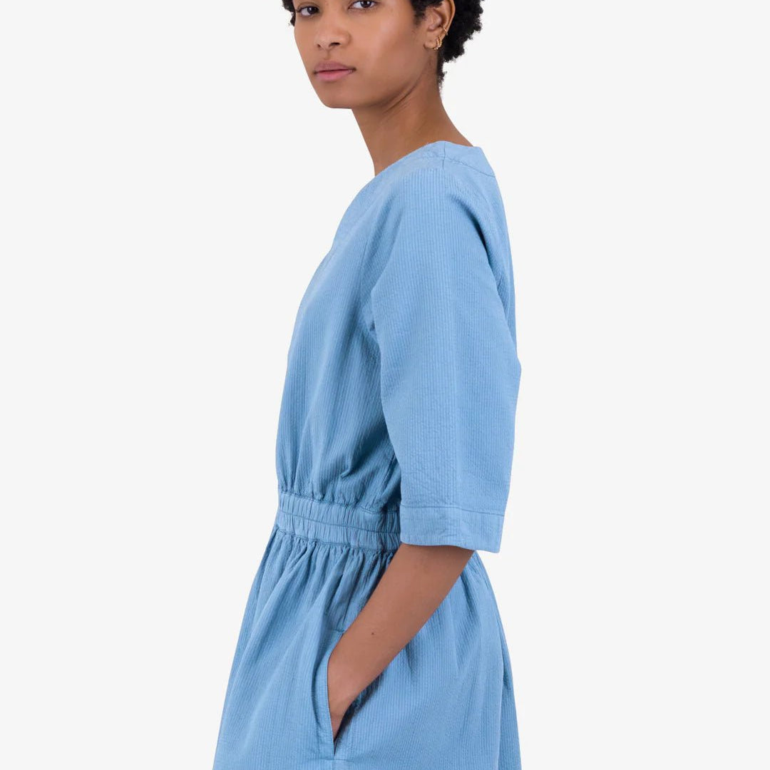 Folk W' Gathered Dress Light Indigo Topstitch - Steranko Clothing Manchester