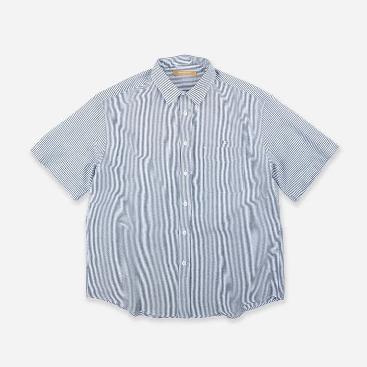 Frizmworks OG Stripe Seersucker Half Shirt Blue - Steranko Clothing Manchester