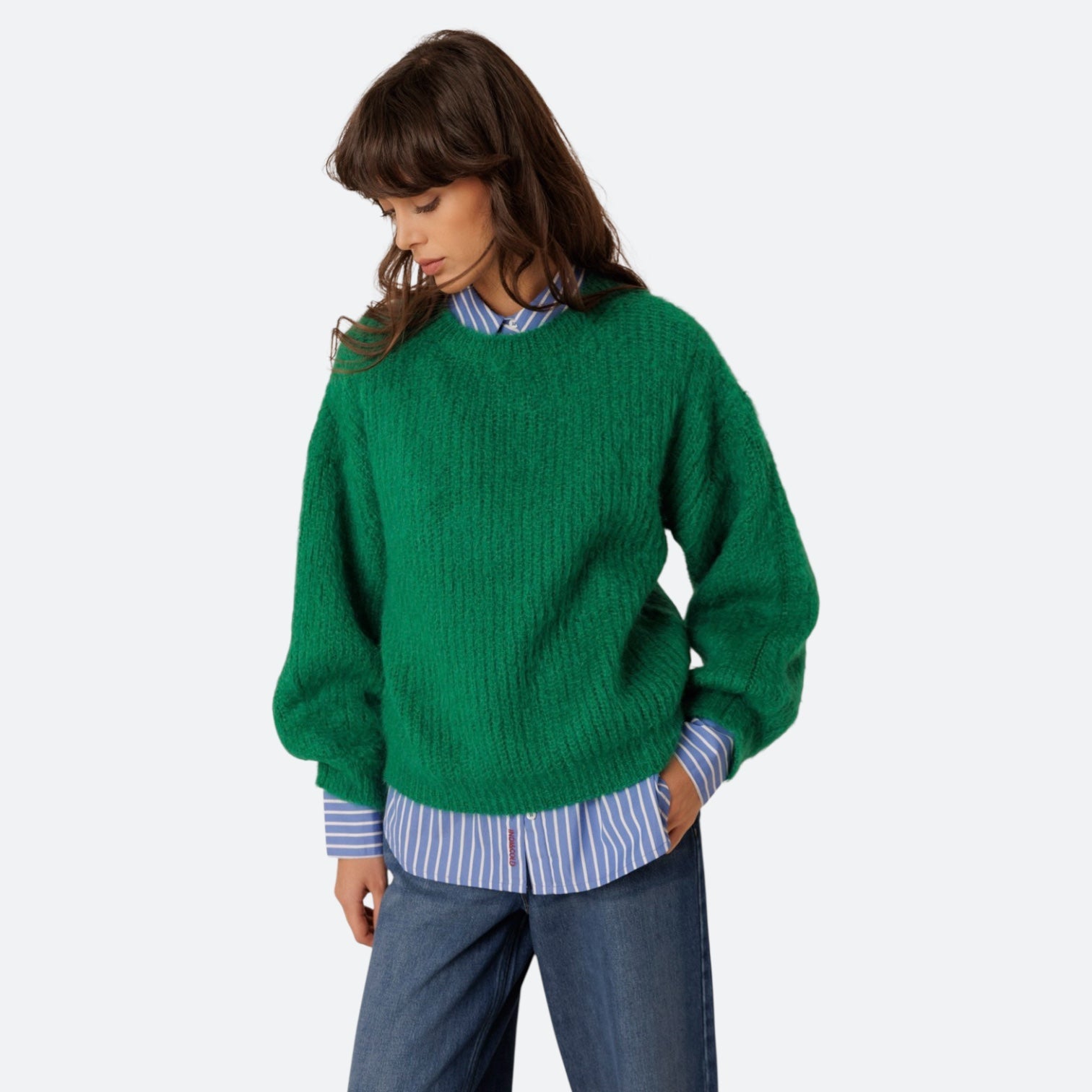 INDI&COLD Brushed-Effect Mohair Sweater Green - Steranko Clothing Manchester