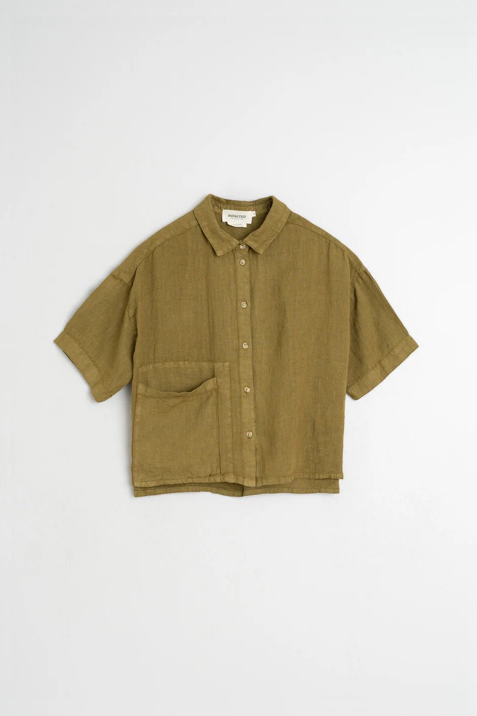 INDI&COLD Crop Linen Shirt Khaki - Steranko Clothing Manchester