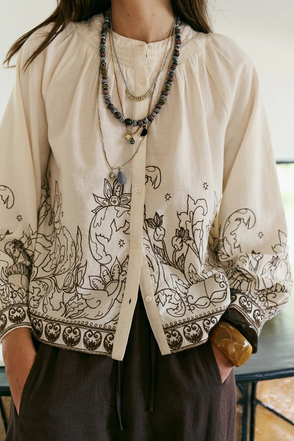 INDI&COLD Floral Hem Blouse Ecru - Steranko Clothing Manchester