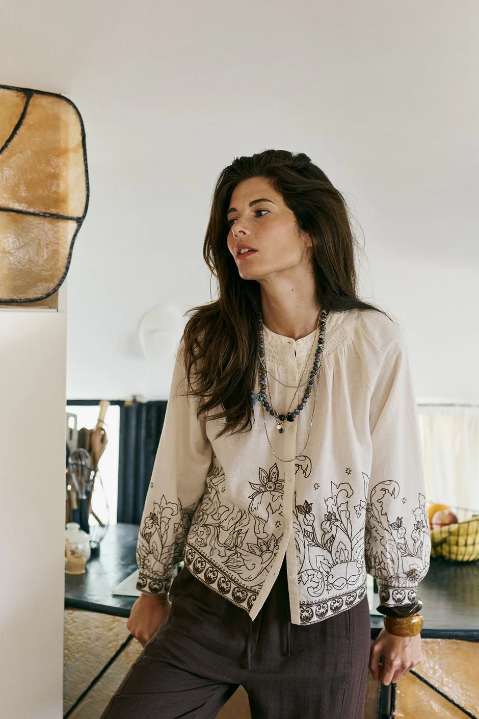INDI&COLD Floral Hem Blouse Ecru - Steranko Clothing Manchester