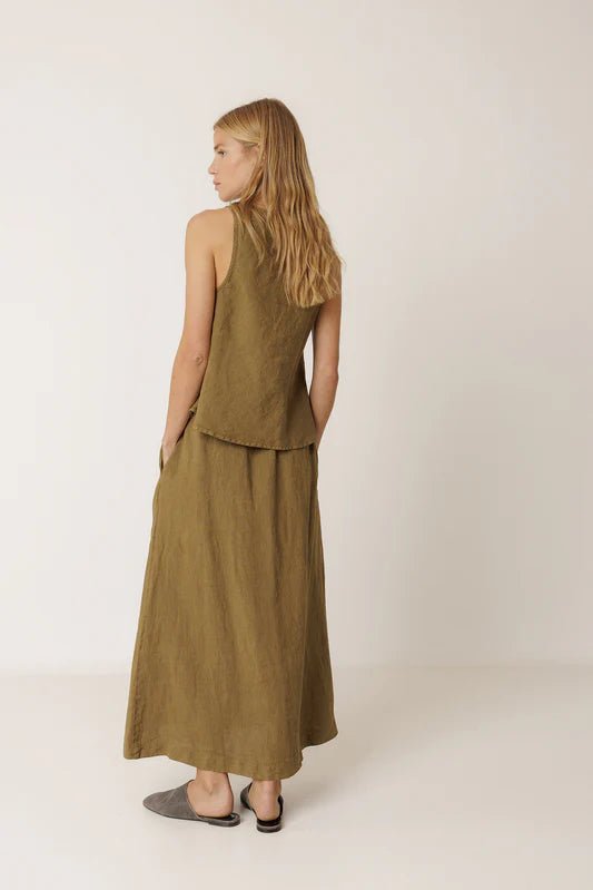 INDI&COLD Long Linen Skirt Khaki - Steranko Clothing Manchester