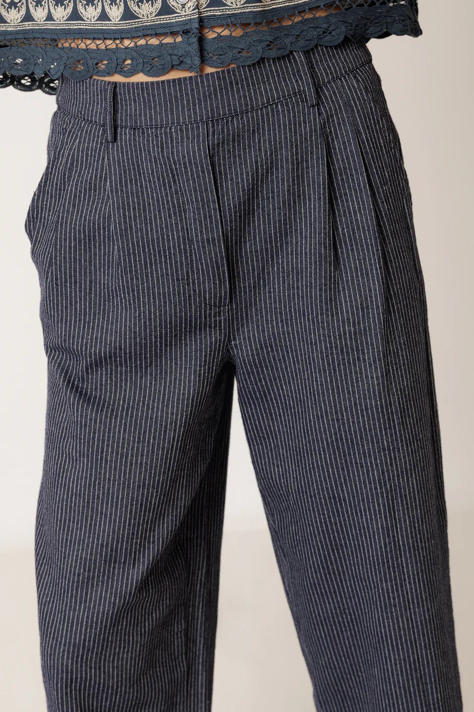 INDI&COLD Pinstripe Pleated Pants Indigo - Steranko Clothing Manchester