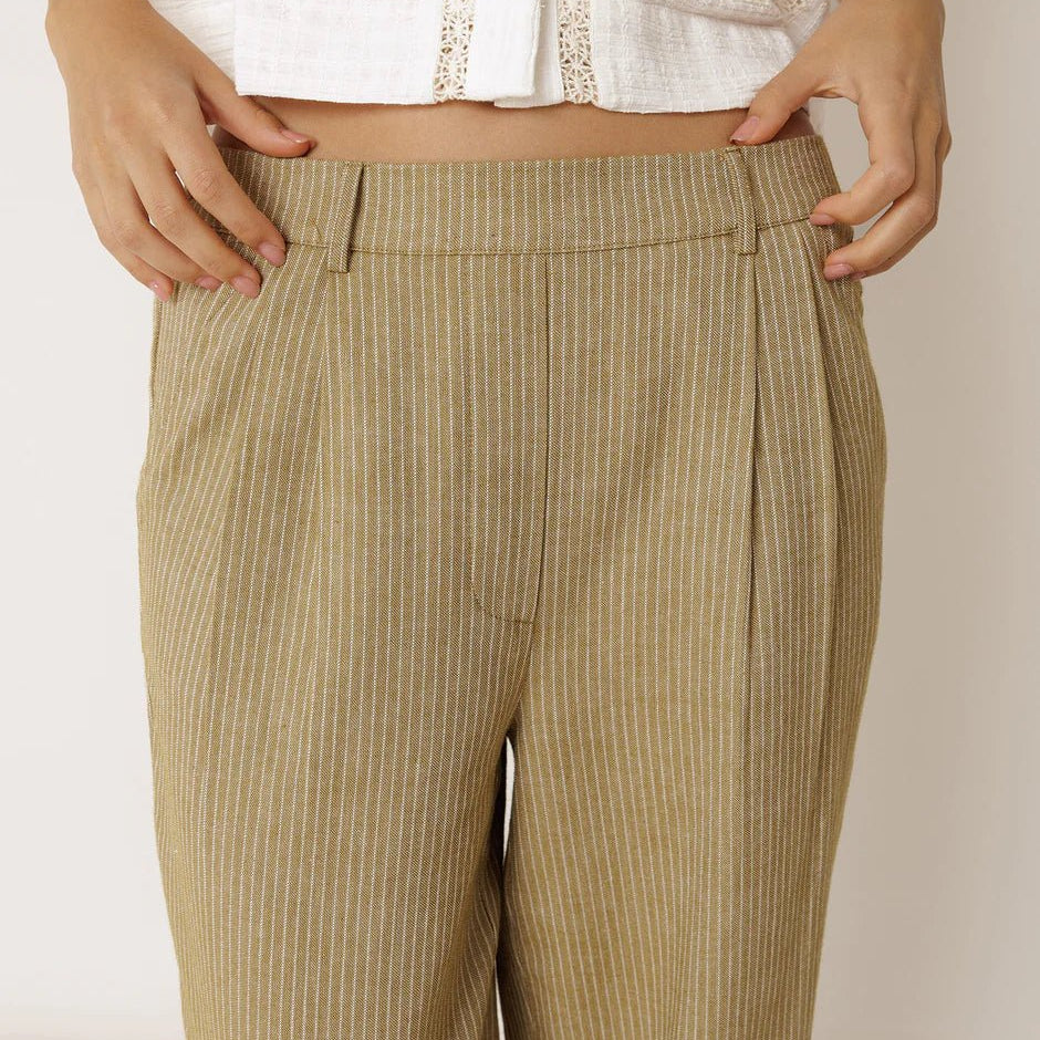 INDI&COLD Pinstripe Pleated Pants Khaki - Steranko Clothing Manchester