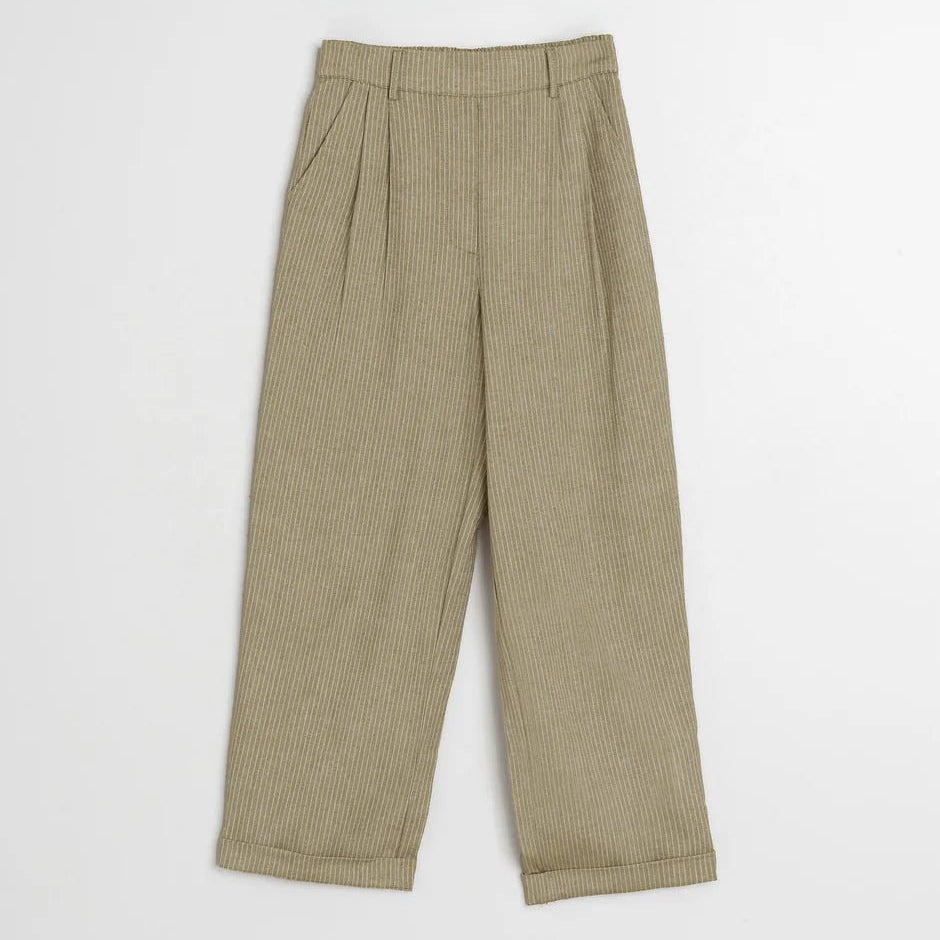 INDI&COLD Pinstripe Pleated Pants Khaki - Steranko Clothing Manchester