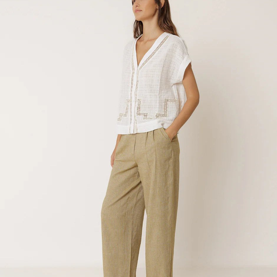 INDI&COLD Pinstripe Pleated Pants Khaki - Steranko Clothing Manchester