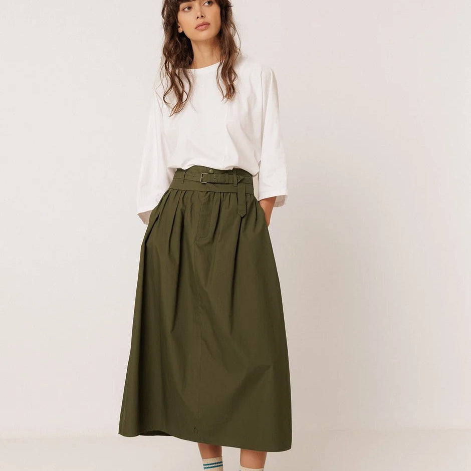 INDI&COLD Poplin Midi Skirt Military Green - Steranko Clothing Manchester