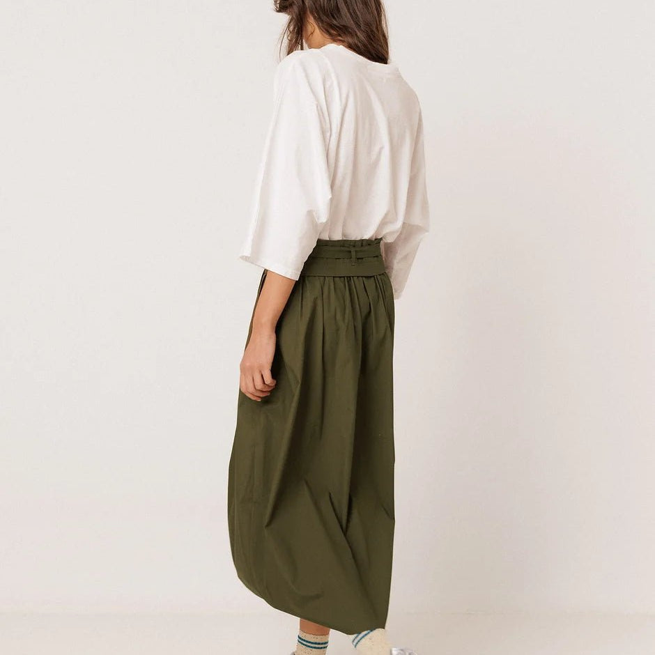 INDI&COLD Poplin Midi Skirt Military Green - Steranko Clothing Manchester