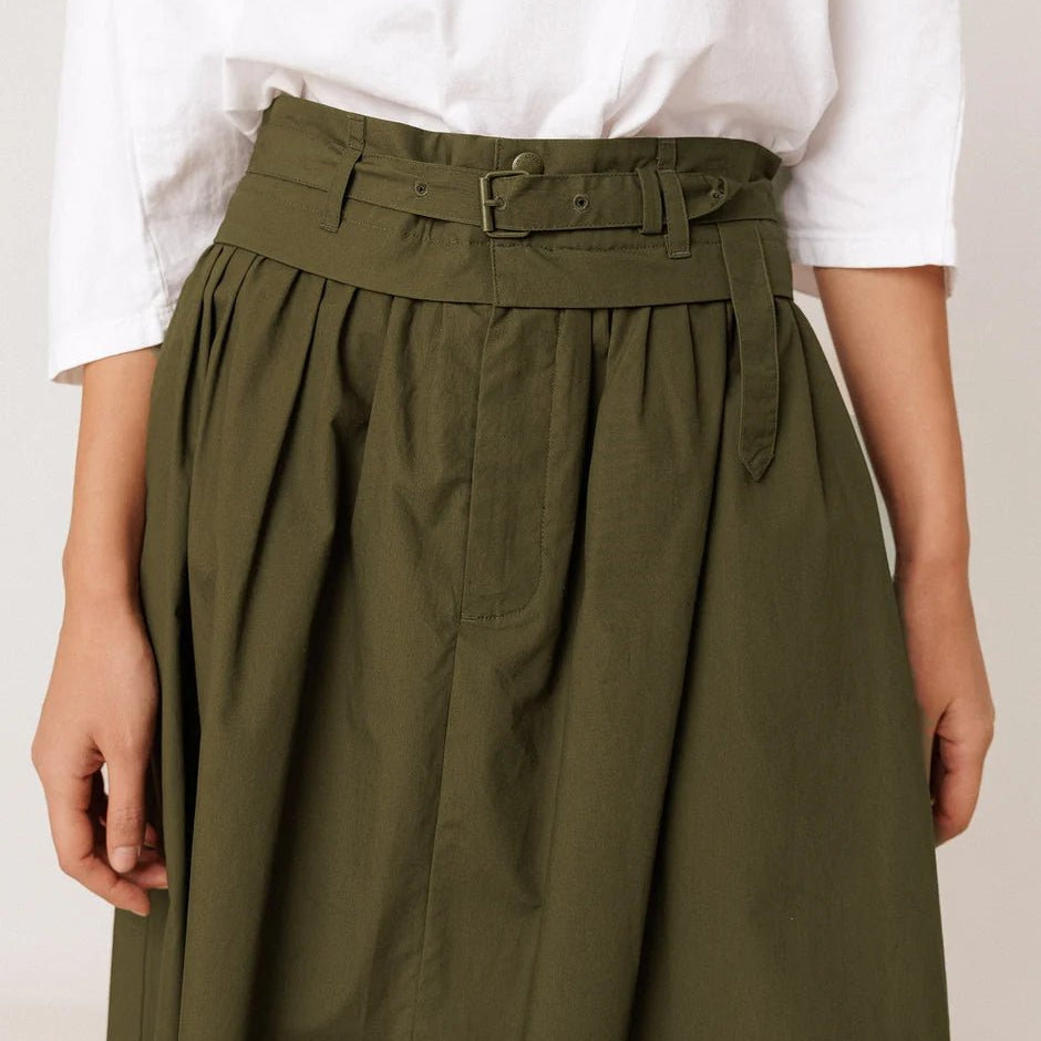 INDI&COLD Poplin Midi Skirt Military Green - Steranko Clothing Manchester