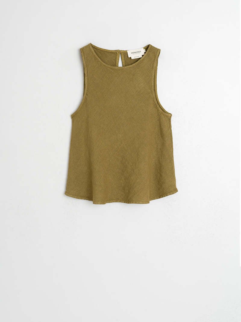 INDI&COLD Short Linen Top Khaki - Steranko Clothing Manchester