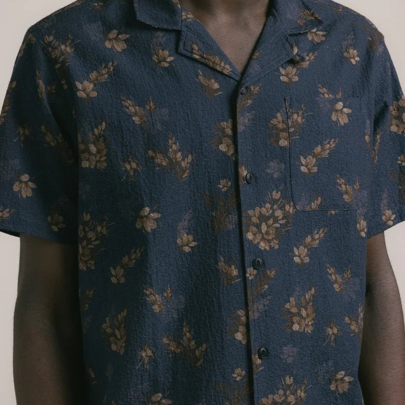 Kestin Crammond Shirt Dark Navy Gorse Print - Steranko Clothing Manchester