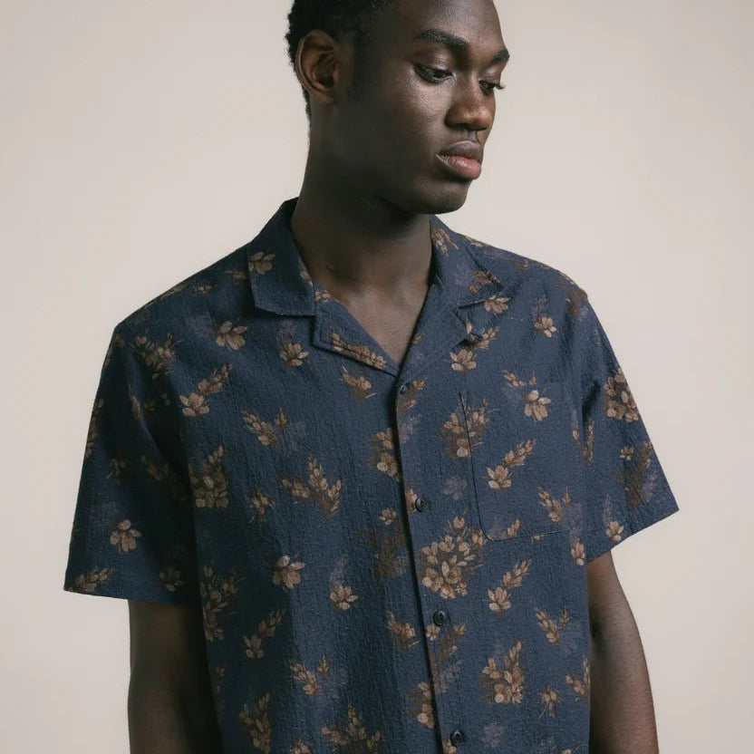 Kestin Crammond Shirt Dark Navy Gorse Print - Steranko Clothing Manchester