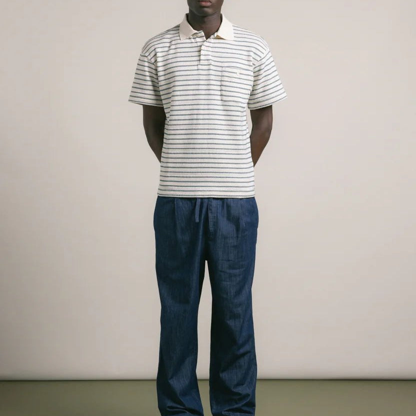 Kestin Dunn Polo Ecru Green Knitted Stripe - Steranko Clothing Manchester