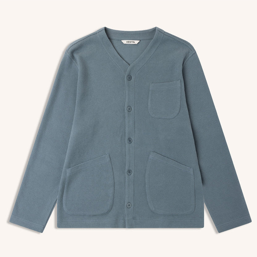 Kestin Dunvegan Cardigan Dusty Blue Brushed Waffle - Steranko Clothing Manchester