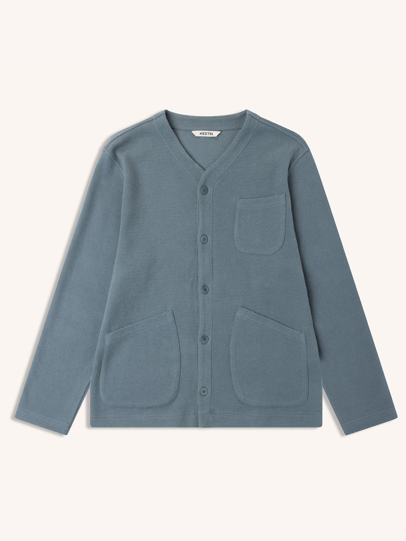 Kestin Dunvegan Cardigan Dusty Blue Brushed Waffle - Steranko Clothing Manchester