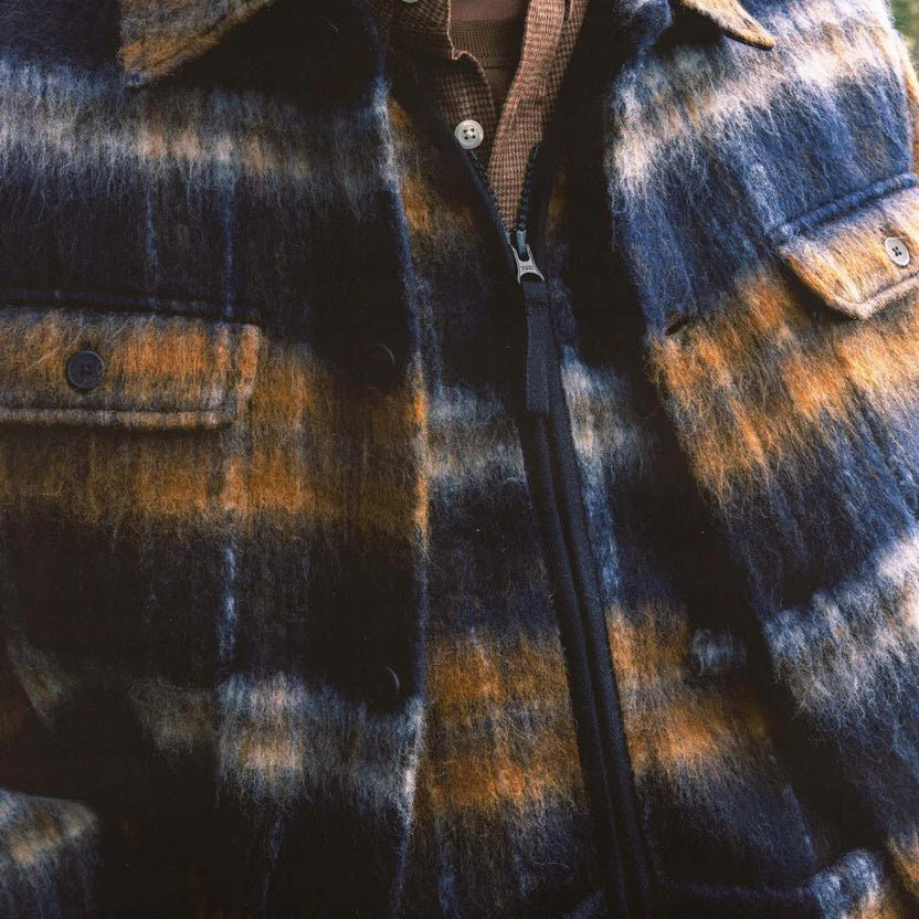 Kestin Haston Jacket Navy Check Brushed Wool - Steranko Clothing Manchester