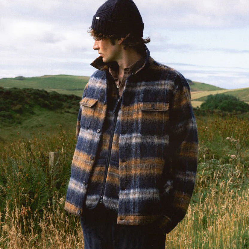 Kestin Haston Jacket Navy Check Brushed Wool - Steranko Clothing Manchester